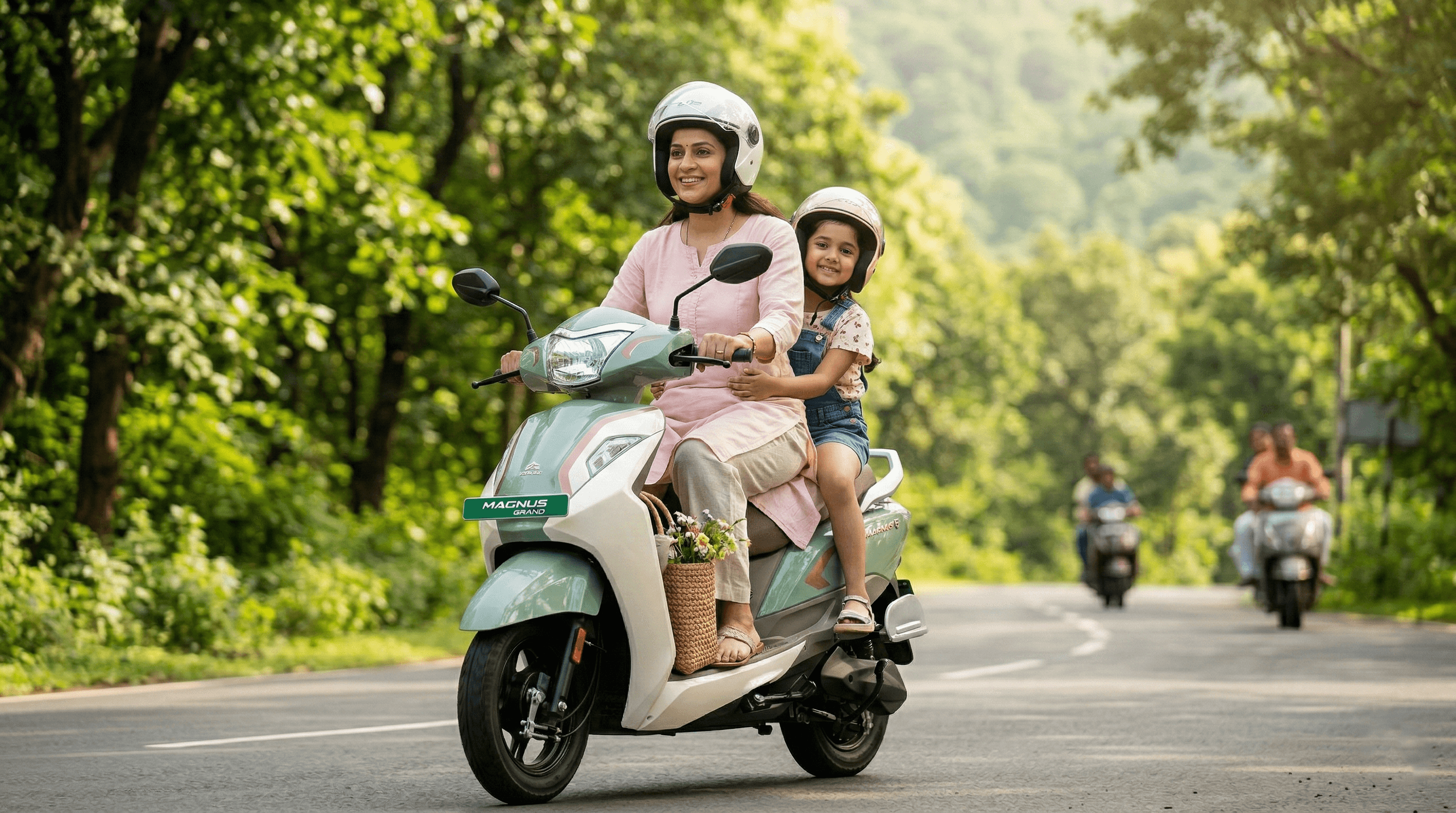 Ampere Magnus Grand riding with kid