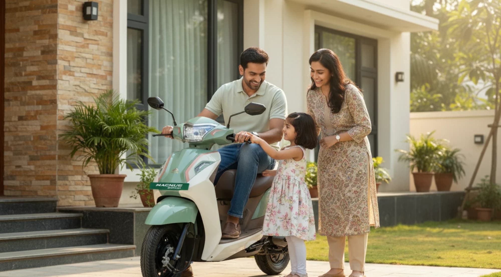 Customer washing Ampere Nexus electric scooter at home